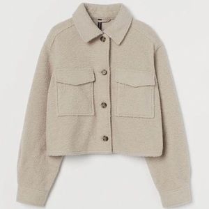 Beige H&M Fuzzy Cropped Jacket